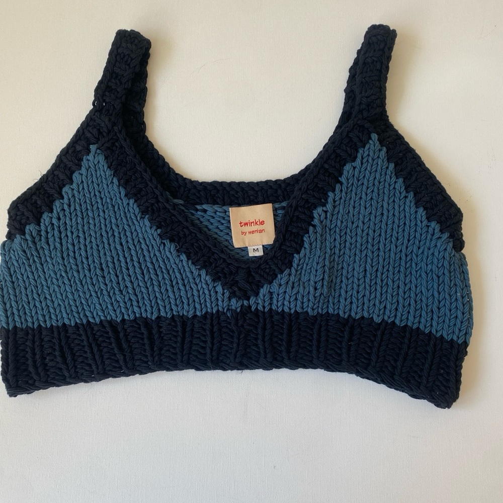 Twinkle by Wenlan Knit Bralette - Blue & Black